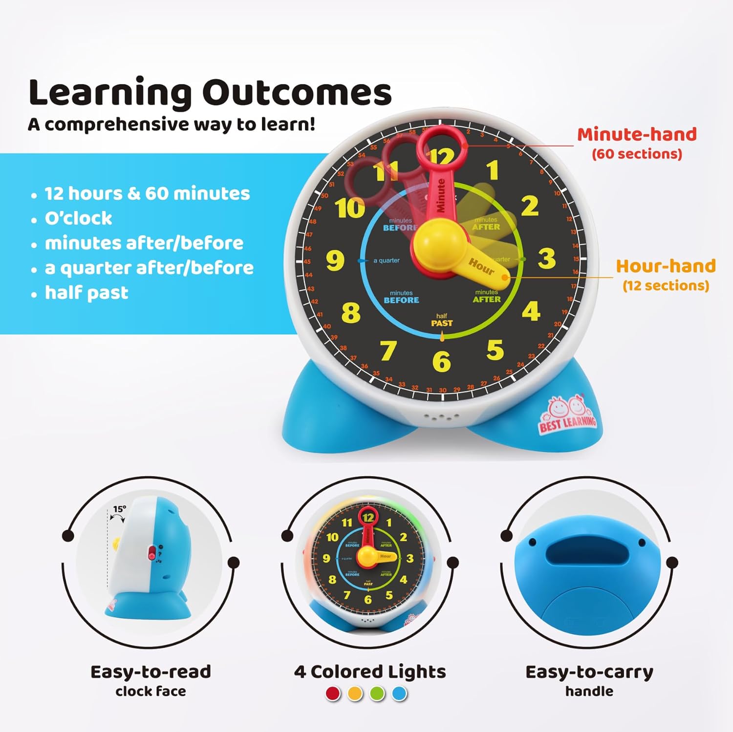 Talking Learning Clock for Toddlers - Teach Time with Light-Up Quiz and Music H16969