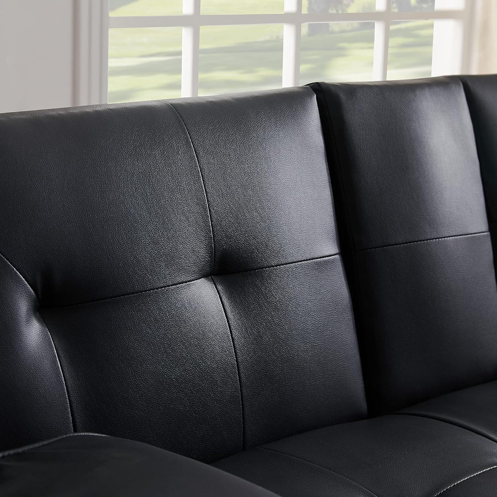 Faux Leather Loveseat Sofa Bed with Cup Holders Q6690