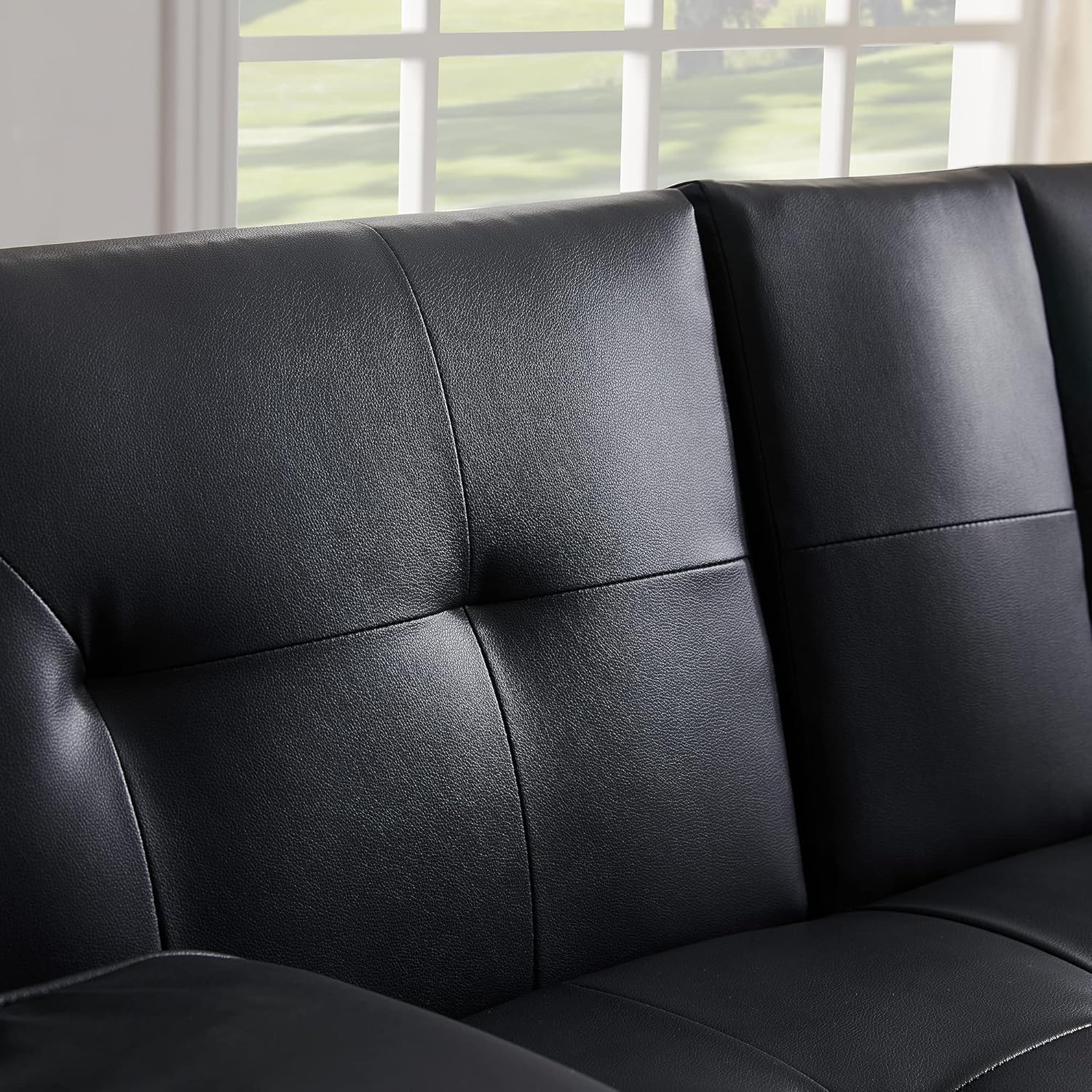 Faux Leather Loveseat Sofa Bed with Cup Holders Q6690