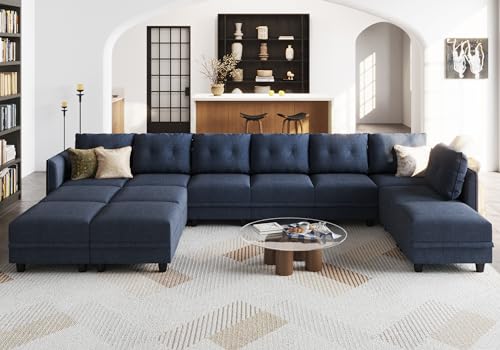 LLappuil Modular Sectional Sofa with Chaise, 8 Seater Reversible L Shaped U Shape Sectional Couch with Storage, Denim Blue