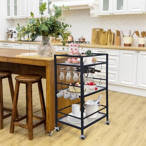 3 Tier Mirrored Bar Cart with Wine Racks and Glass Holders R39667