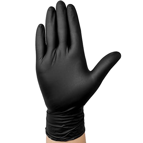 Disposable Nitrile Exam Gloves, 6-mil, Black, Heavy Duty W385813
