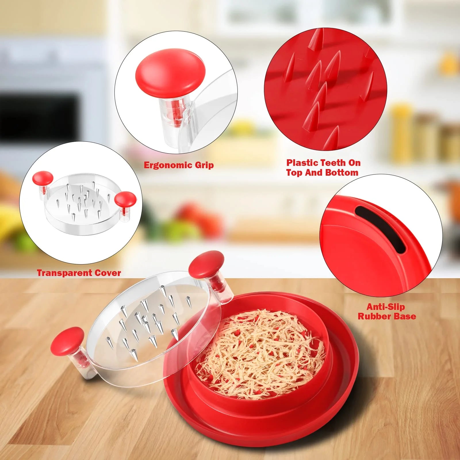 Chicken Shredder with Clear Cover and Non-Skid Base V183