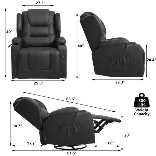 Swivel Rocker Recliner, 360 Degree Manual Glider Chair with Cup Holders Q389216