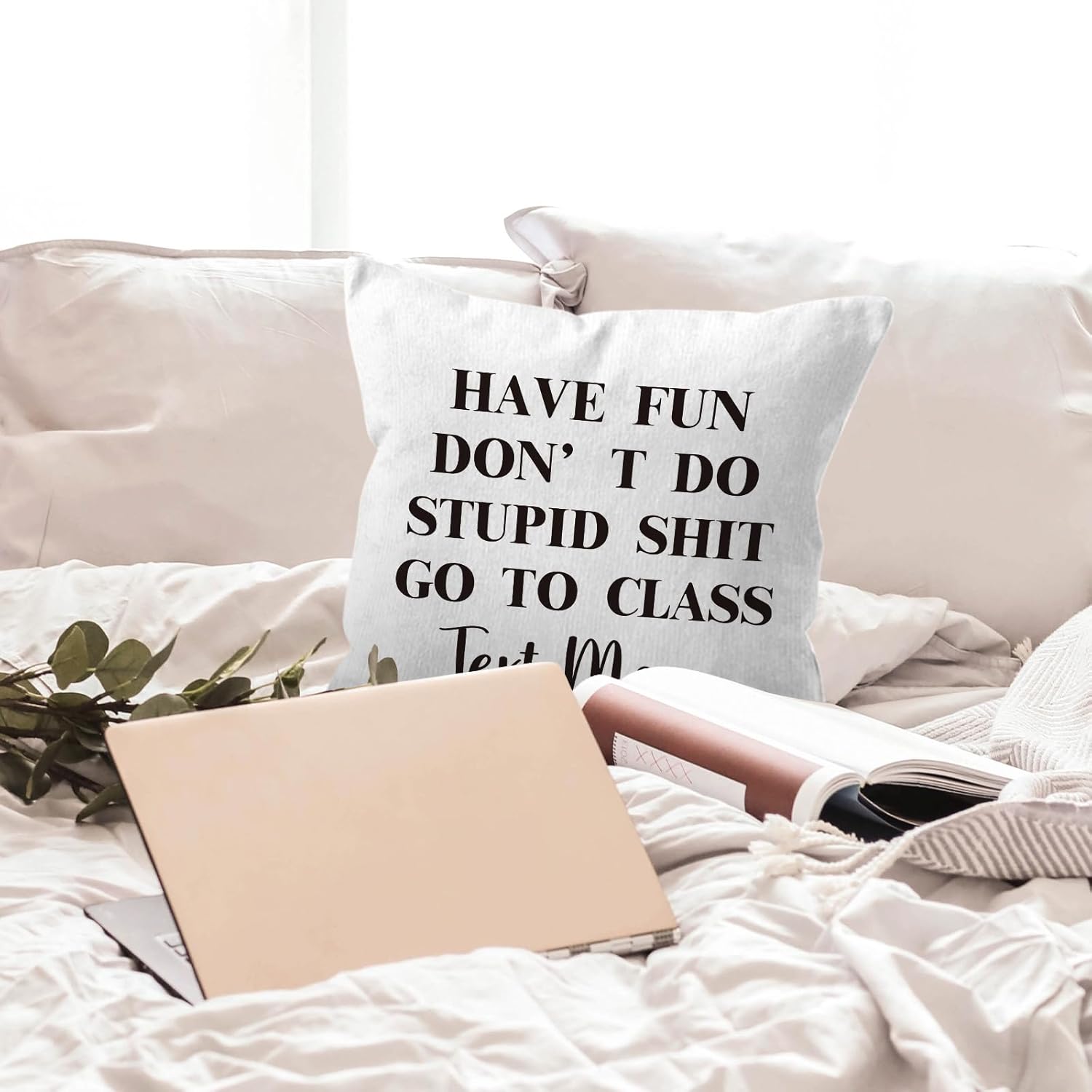 Funny Text Throw Pillow Covers 18x18, Dorm Room Classroom Decor D3504