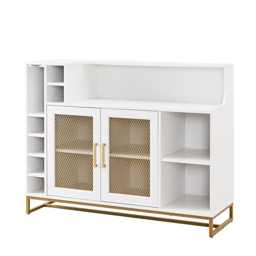 Wine Bar Cabinet with Wine Rack, 51" Home Bar Furniture, White D89361