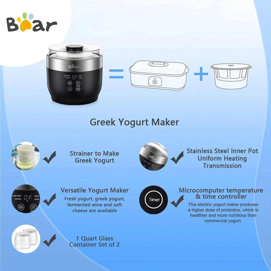 Greek Stainless Steel Yogurt Maker with 2 Glass Jars P274