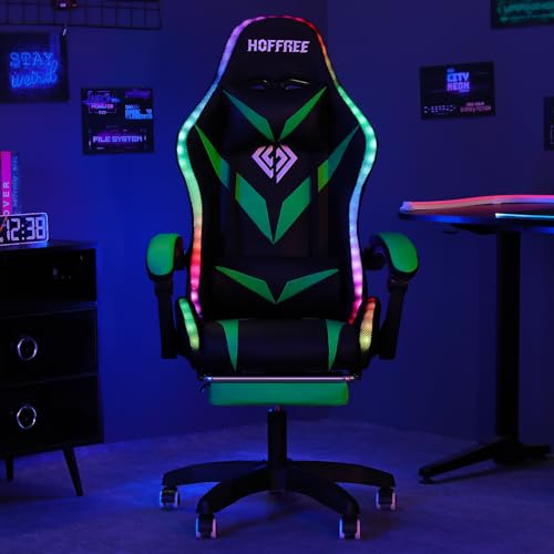 Ergonomic Gaming Chair with Massage, Bluetooth Speakers, LED Lights and Footrest I539040