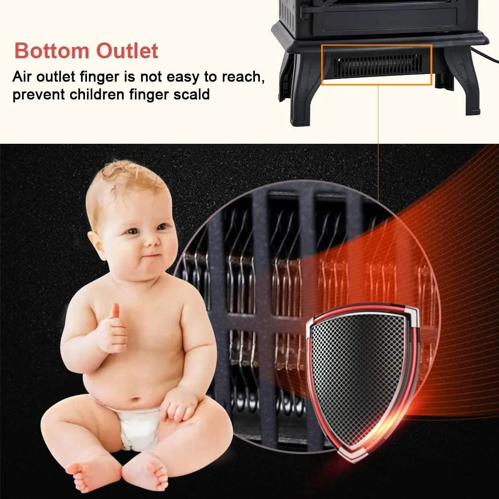Electric Fireplace Heater Portable Indoor Stove with 3D Flame Effect, 1400W, Black X6822