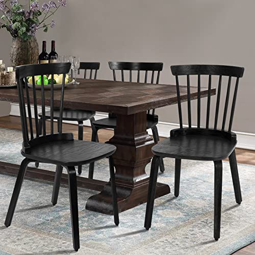 Solid Wood Windsor Side Chair Set of 4, Black Q123