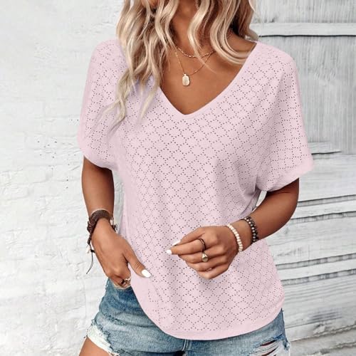 Women's V Neck Short Sleeve Blouse Tunic Top F915781