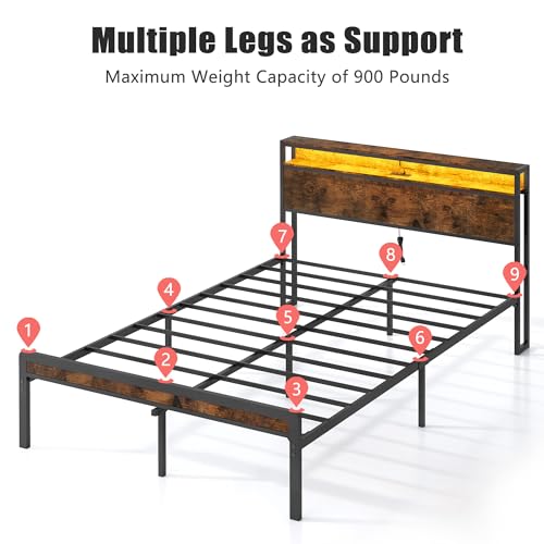 Vintage Brown Bed Frame with LED Light and Charging Station G33947