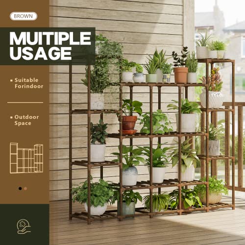 Plant Stand Indoor Large Plant Shelf Wide Tall Outdoor Plant Holder Wood for Multiple Plants Plant Rack R817407