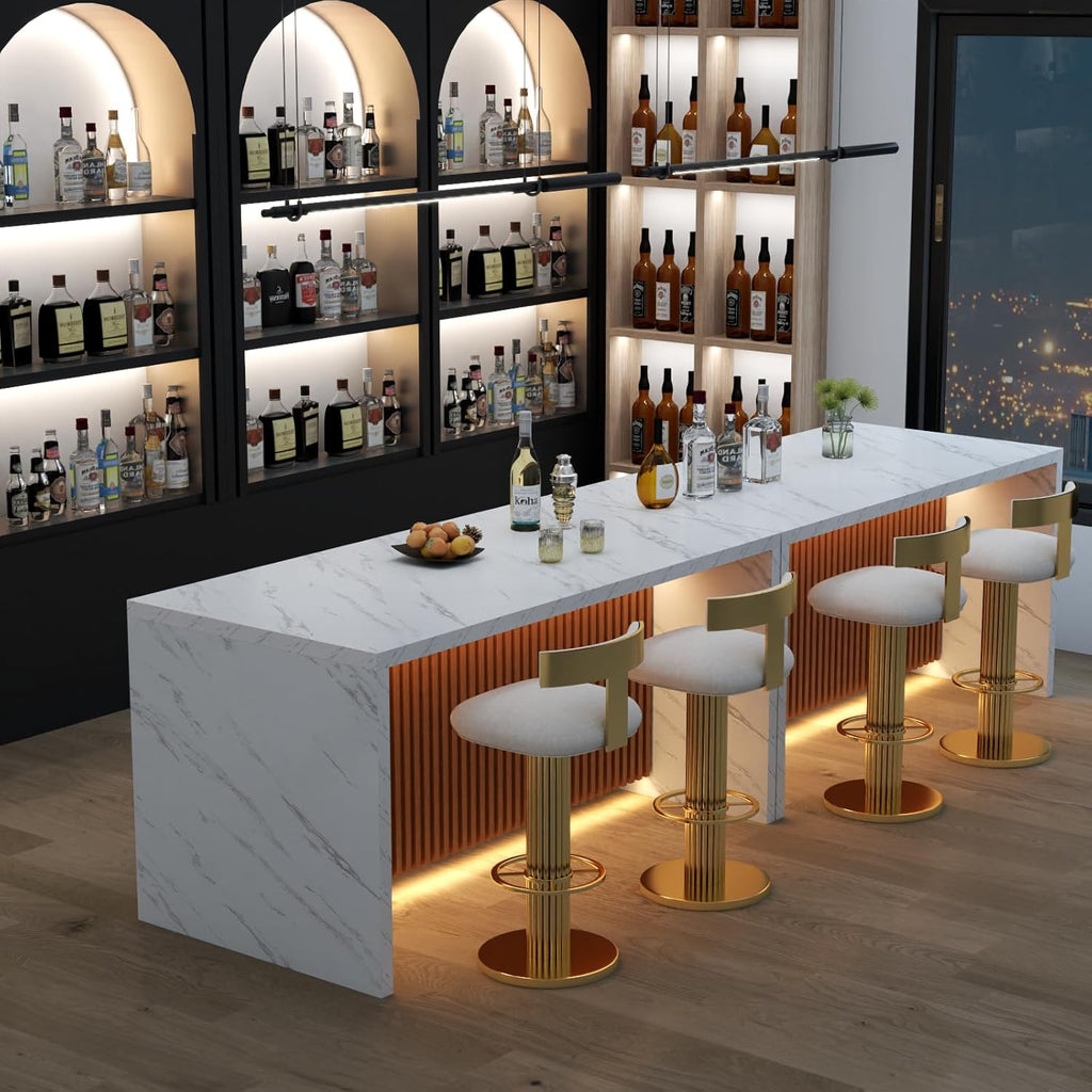 63" Marble Dining Table for 4-6 People with LED Lights T639