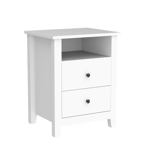 White Nightstands with Drawer - Set of 2 Modern Bedroom Night Stands O555181