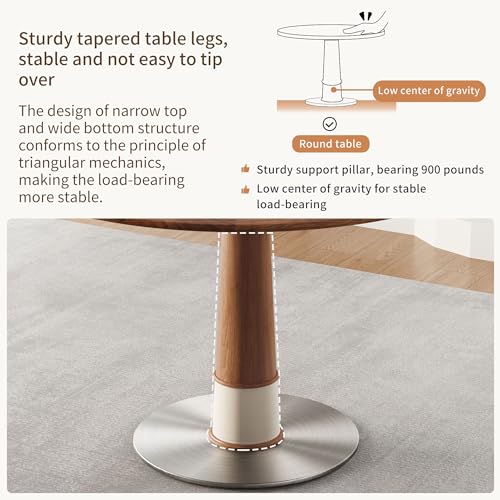 Round Wooden Dining Table for 4-6 People, Solid Wood Legs, Walnut Q976984