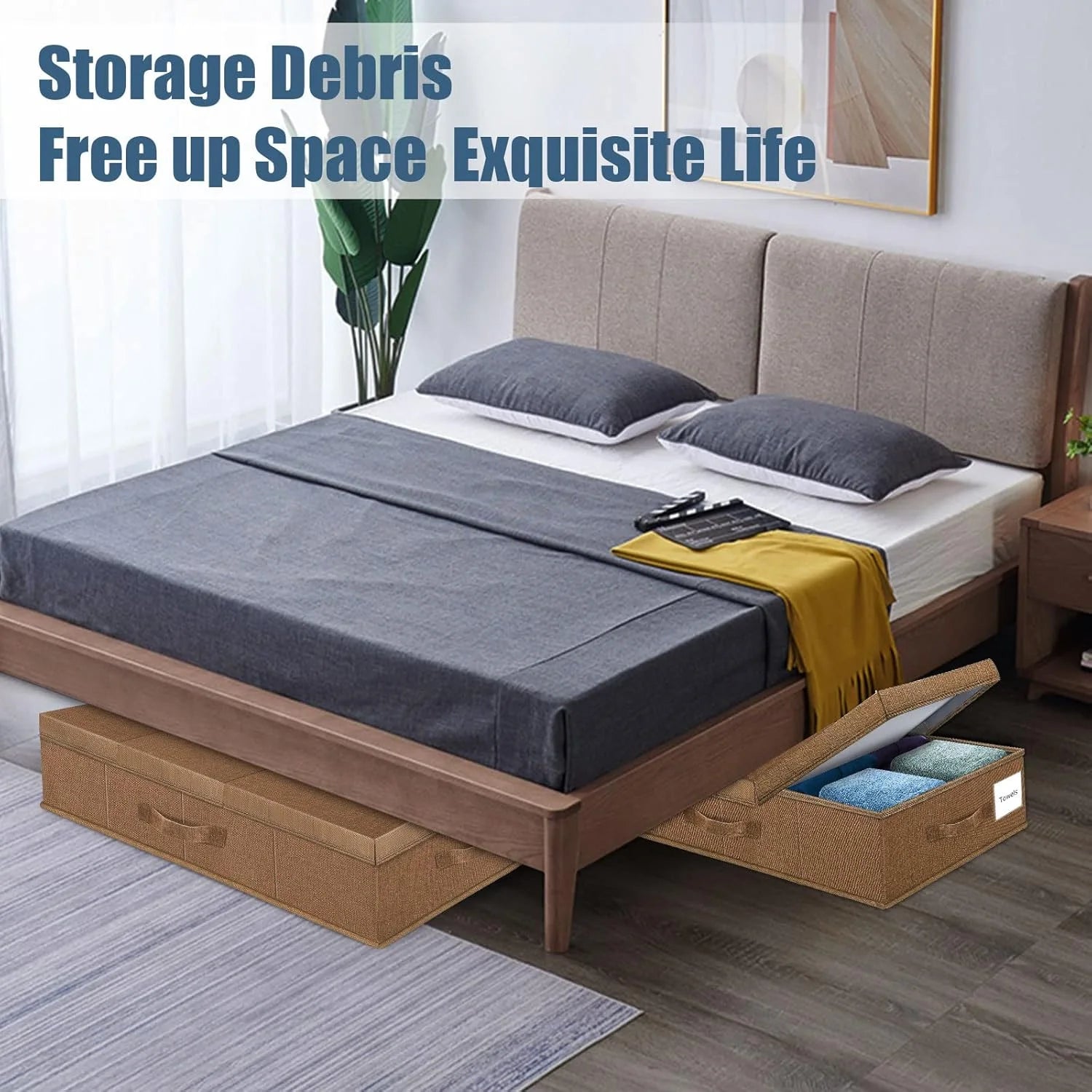 Underbed Storage Containers with Lids, Foldable Organizer Box for Clothes, Shoes, Blankets, Pillows F6366