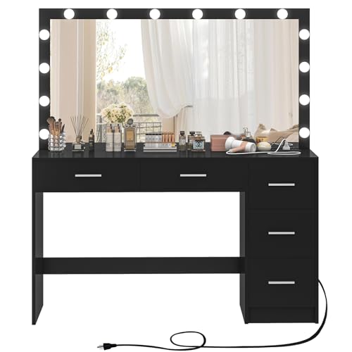 Vanity Desk with Lighted Mirror, 7 Drawers, 3 Lighting Colors, White X572