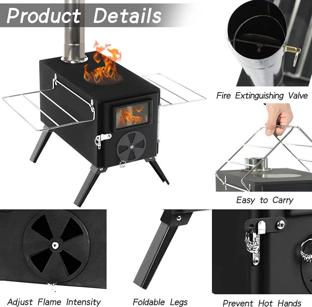 Portable Steel Camping Stove with Pipe for Outdoor Cooking R6869