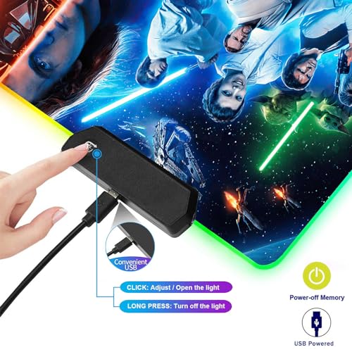 Gaming Mouse Pad with RGB Lighting, Anti-Slip Rubber Base, Stitched Edges, 31.5" x 15.7" Y571