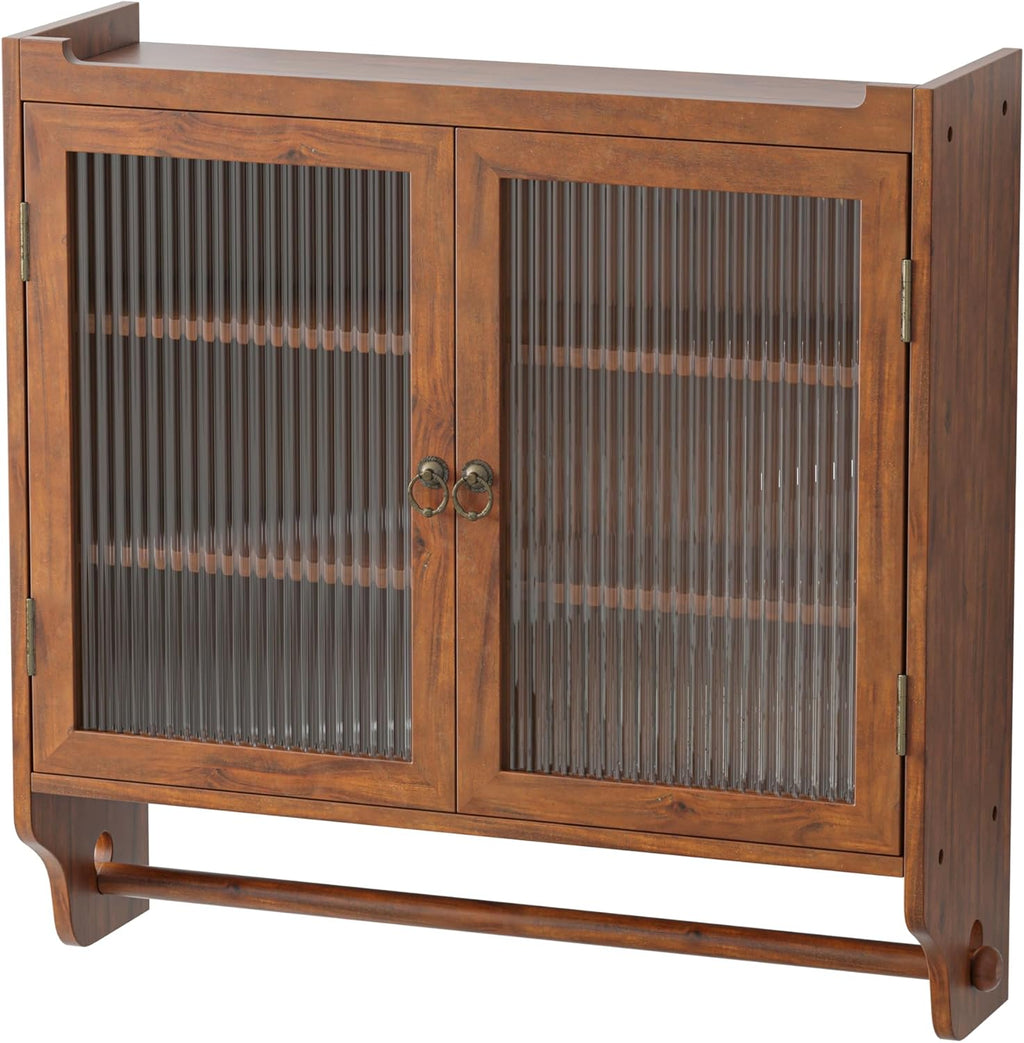 Wood Wall Cabinet with Glass Doors and Detachable Shelves B7751