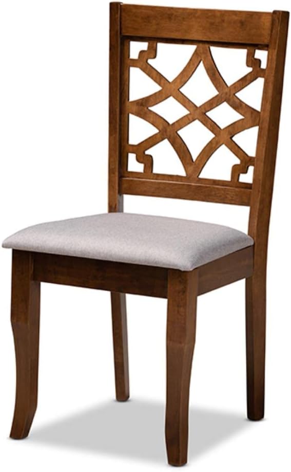 4-Piece Dining Chair Set, Grey Fabric and Walnut Brown Wood O928