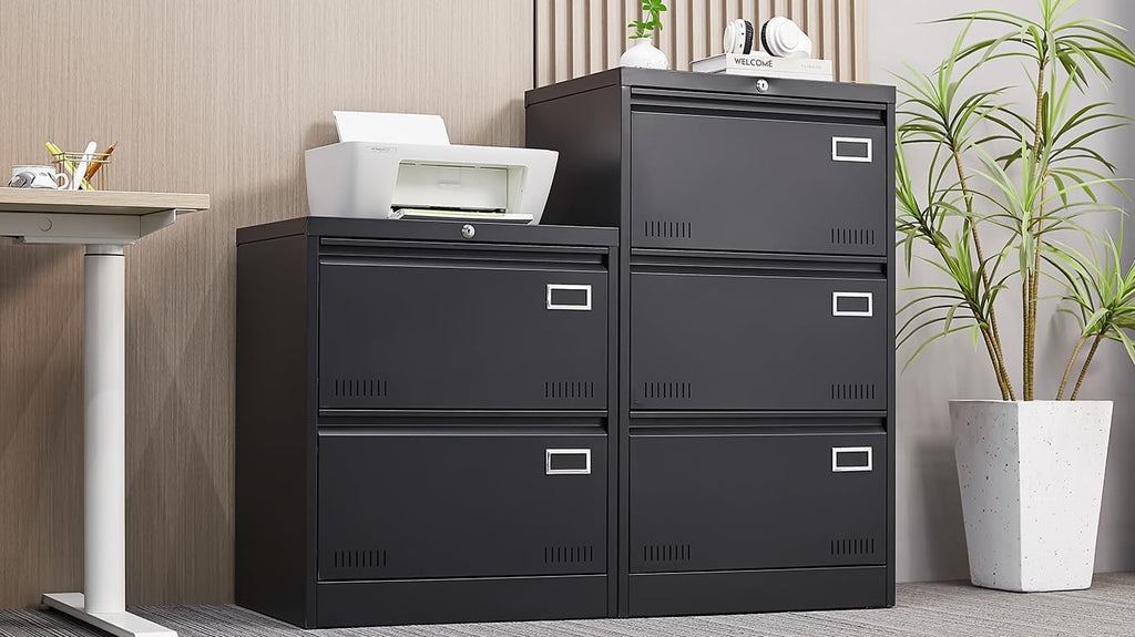 3 Drawer Lateral File Cabinet with Lock for Home Office, Black H9896