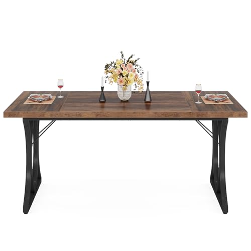 Farmhouse Dining Table for 6, Rectangle Kitchen Table, Brown & Black T4198