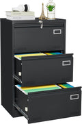 3 Drawer Lateral File Cabinet with Lock for Home Office Metal Filing Cabinet with Adjustable Hanging Rod Horizontal Filing Organization Storage Cabinet for Letter/Legal/A4/F4 Size Black