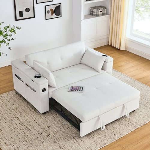 Convertible Sofa Bed 54" with USB Port, Pillow and Side Pockets X8896