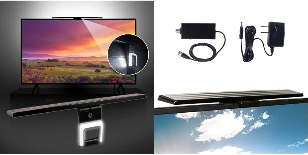 GE LED Lights Amplified TV Antenna, TV Antenna & GE Amplified HD Digital TV Antenna, Supports 4K 1080P HDTV VHF UHF, Indoor Amplified Signal Booster, 5ft Coax HDTV Cable/AC Adapter, 37075
