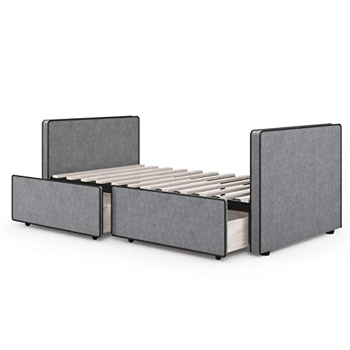 Twin Size Platform Bed Frame with 2 Storage Drawers, Gray Fabric U62092