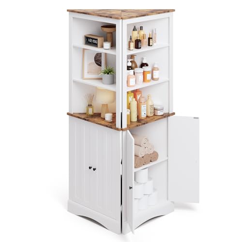 Gizoon Corner Cabinet with Doors and Shelves 63”Corner Shelf Cabinet for Living Room Small Corner Storage Cabinet for Apartmetn Bathroom Restroom Laundry Room and Small Place, White