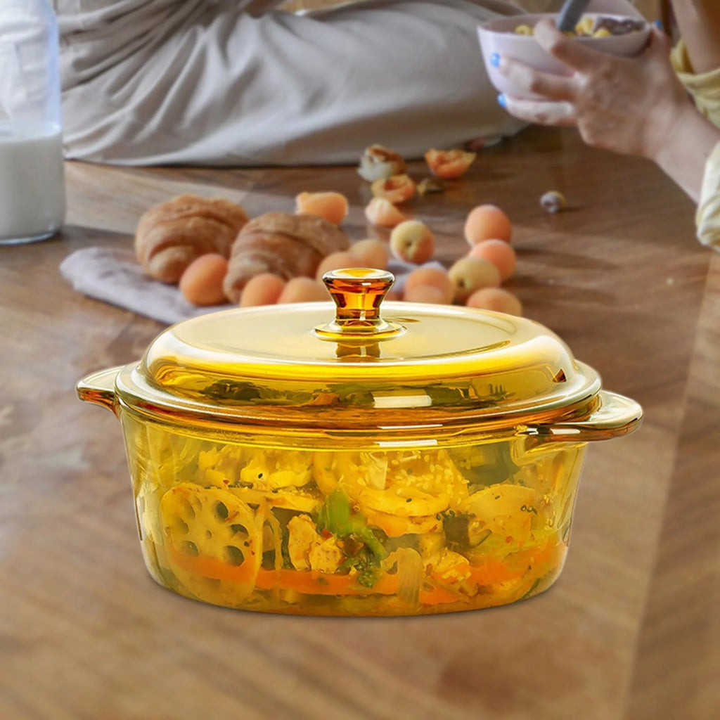 Heat Resistant Noodles Bowl, Oven Glass Bowl, Serving Bowl, Portable with Lid Handle Soup Bowl with Lid, Glass Casserole Dish for Snack, Dessert 1.0L