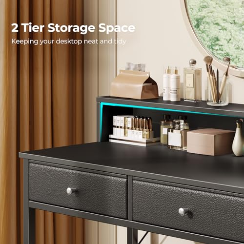 Vanity Desk without Mirror with Drawers and Charging Station K293