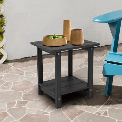 Outdoor Side Table, Weather Resistant Double Small End Table, Midnight Blue S139