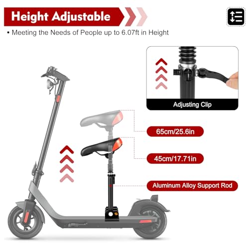Electric Scooter Seat Saddle, Adjustable Height, Shock Absorbing, Black E494380