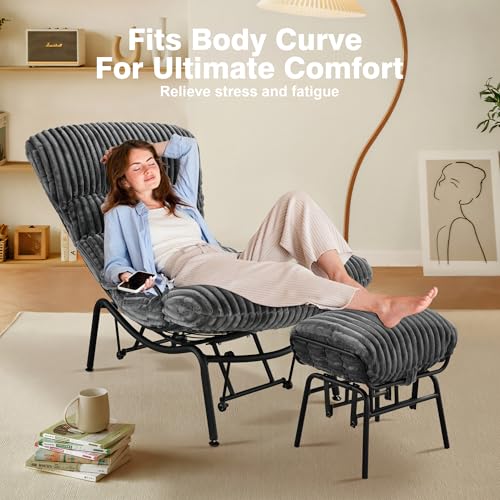Rocking Chair with Ottoman, Glider with Foot Rest, Corduroy Recliner, Grey H7024
