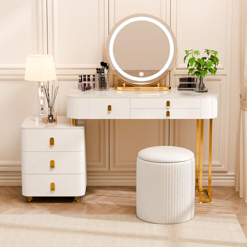 Makeup Vanity Set with Mirror and Lights, 6 Drawers, White J118369