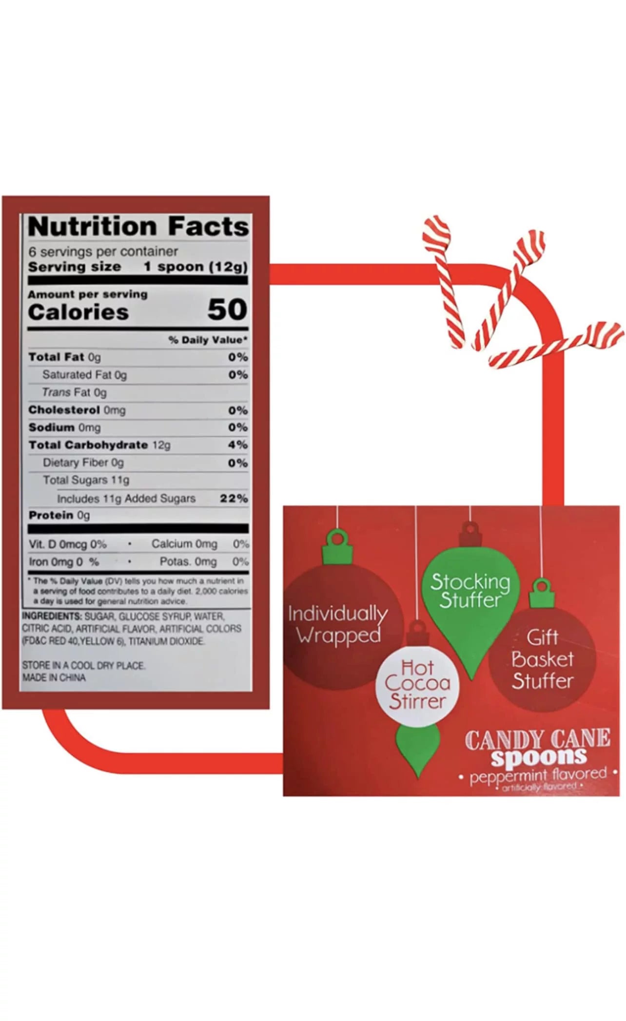 Peppermint Candy Canes Edible Spoons for Hot Chocolate, 5 Pack S57555