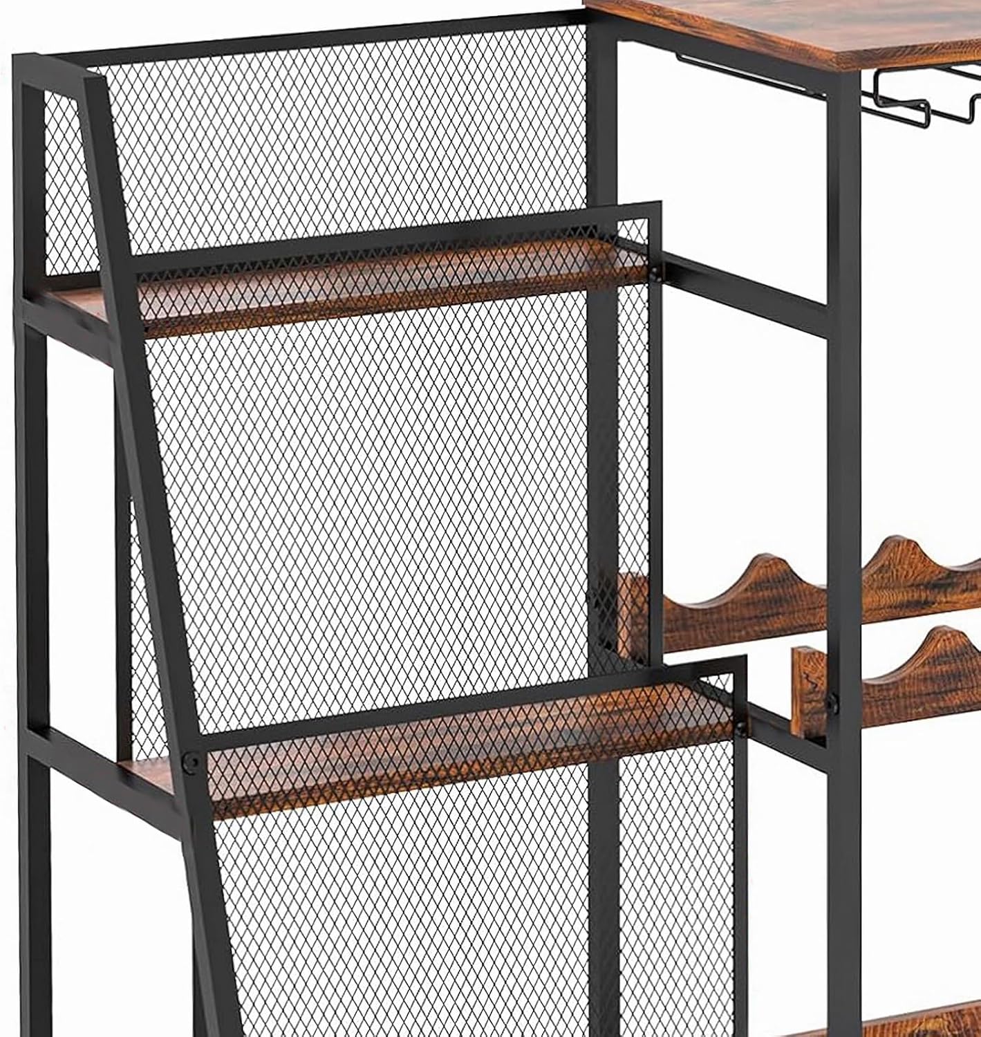 Free Standing Floor Liquor Cabinet with Glass Bottle Holder, 3-Tier Display Shelf, Rustic Brown E213