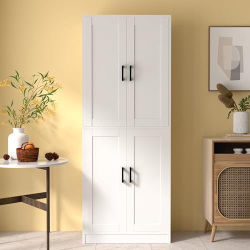 Black Kitchen Pantry Cabinet, 71" Tall with Doors, Freestanding Wooden Storage J699