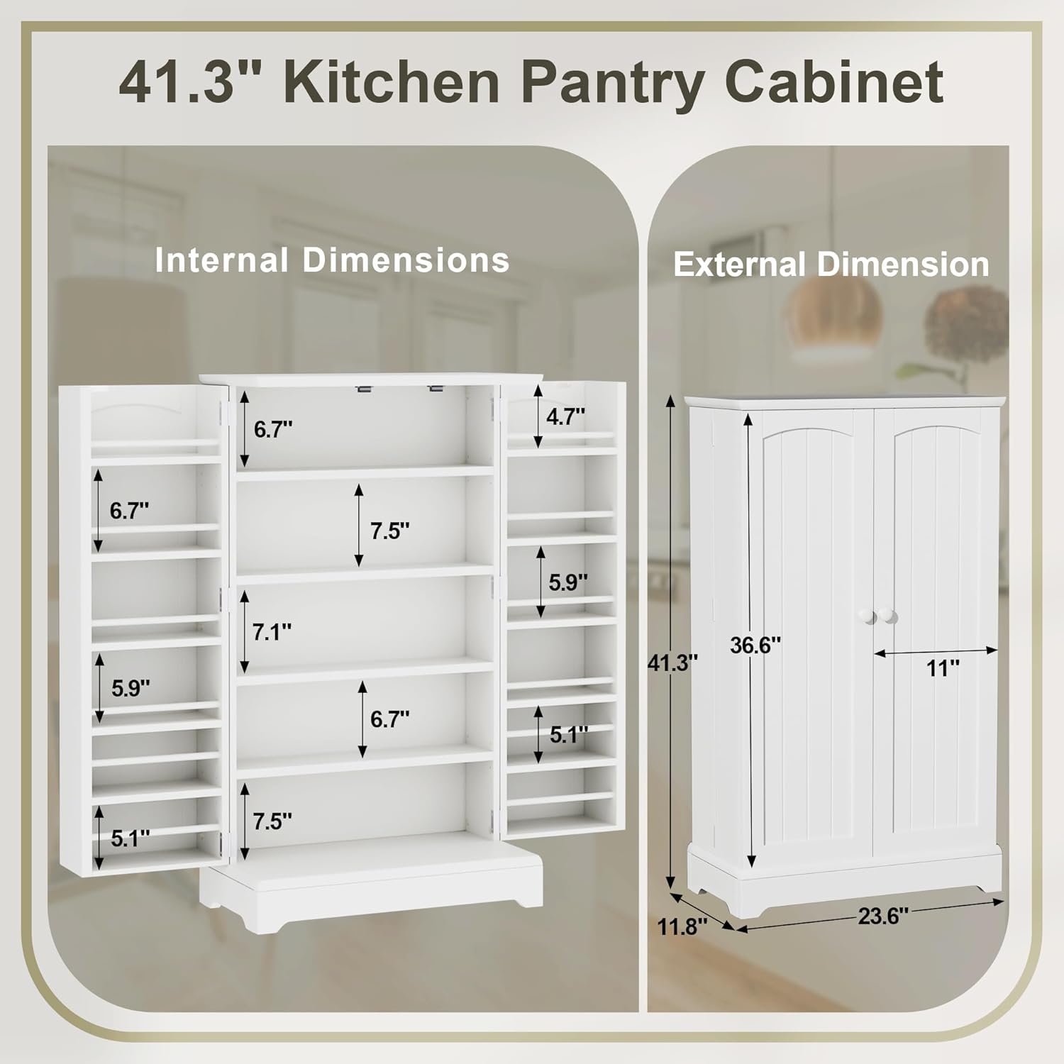 Kitchen Pantry Storage Cabinet with Doors and Adjustable Shelves, White I4469