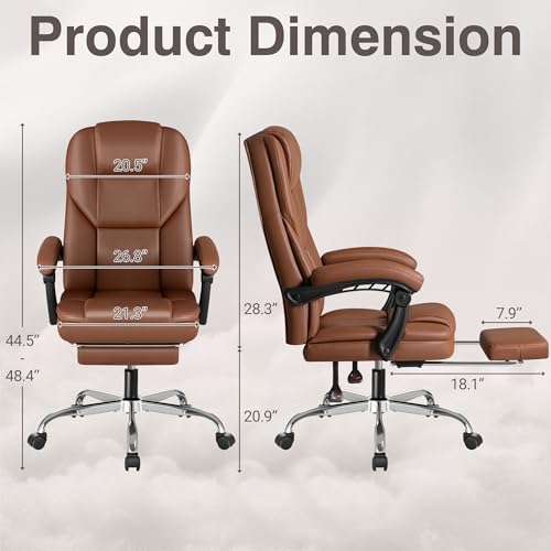 Ergonomic High Back Office Chair with Footrest, Reclining Leather, Heavy Duty F8487