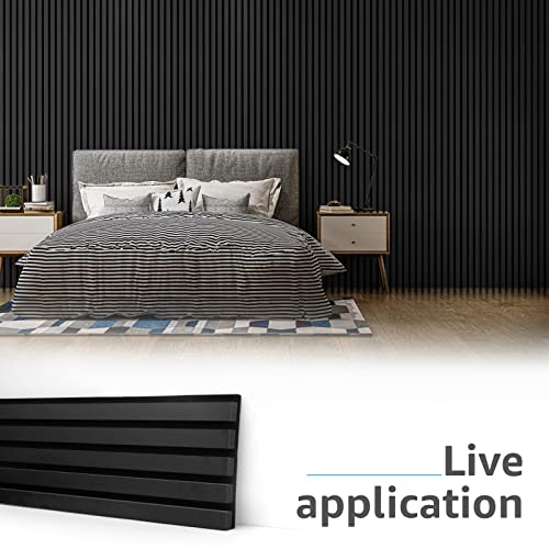 Wood Slat Acoustic Panels for Wall and Ceiling, 3D Textured, Matte Black C593959