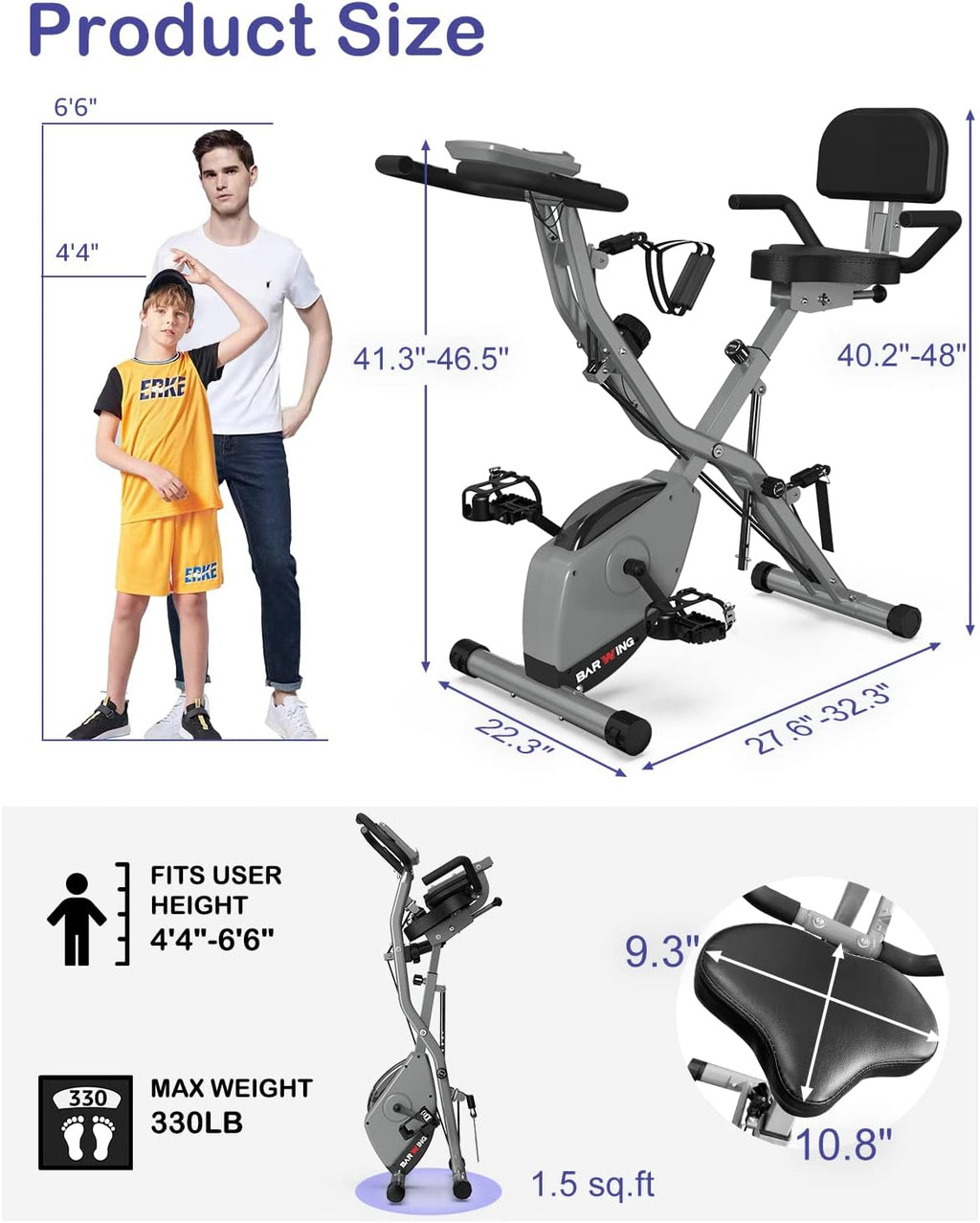 Stationary Exercise Bike for Home Workout, Foldable Indoor Cycling Bike, 330LB Capacity, 16-Level Magnetic Resistance F39408