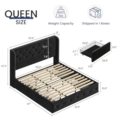 King Size Bed Frame with Storage Drawers and Tufted Headboard Q349