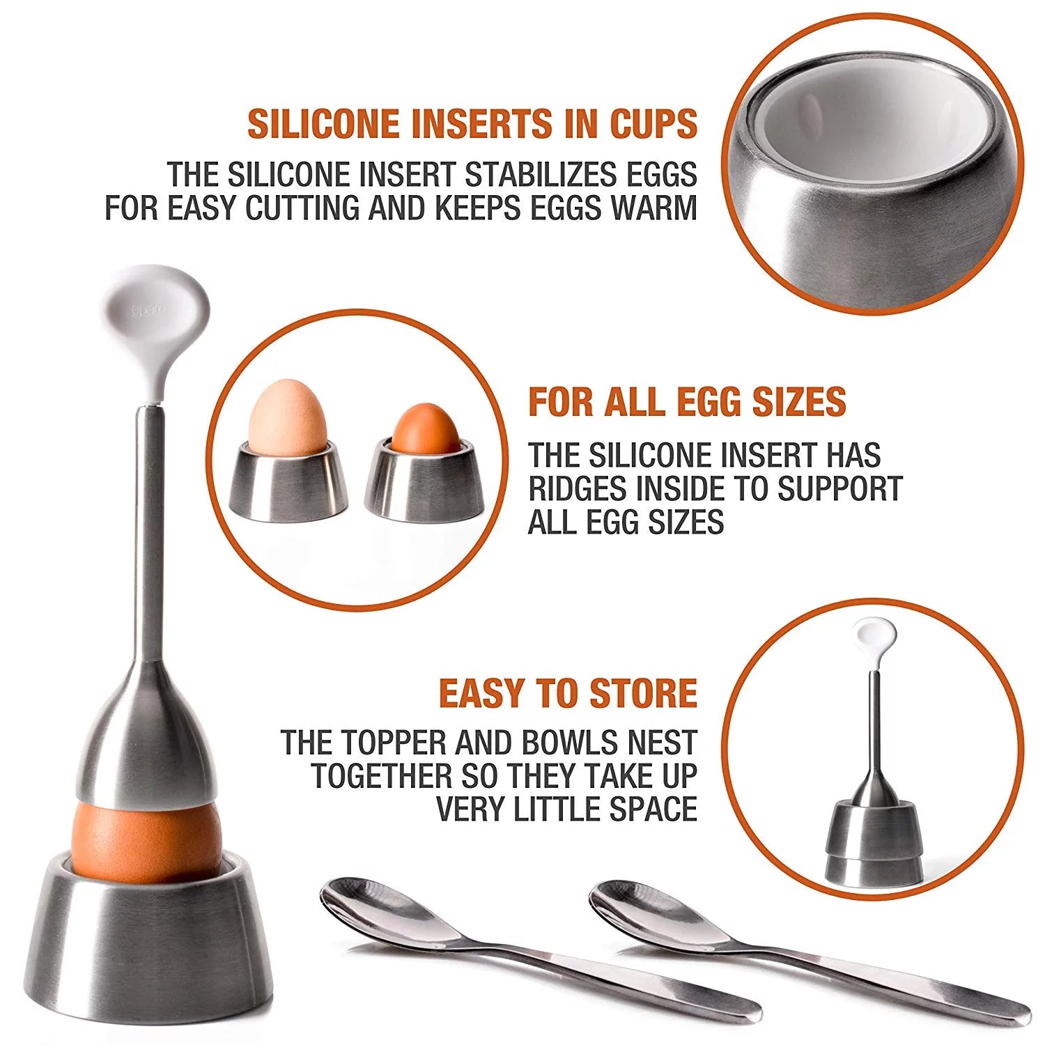 Egg Cracker Topper Set with Egg Cups, Cutter and Spoons J8726