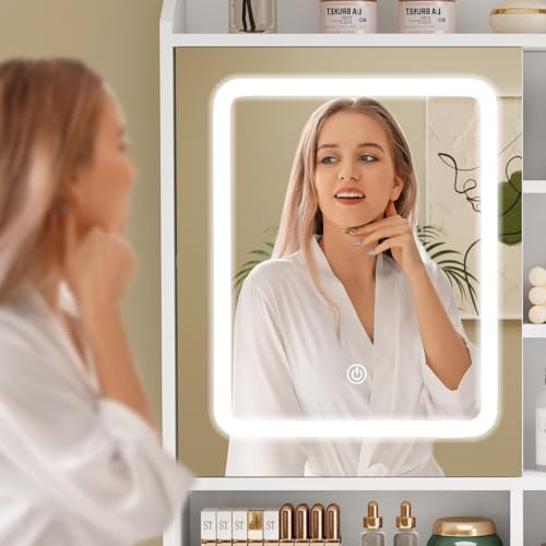 Small Vanity Desk with Lighted Sliding Mirror and Storage M906036