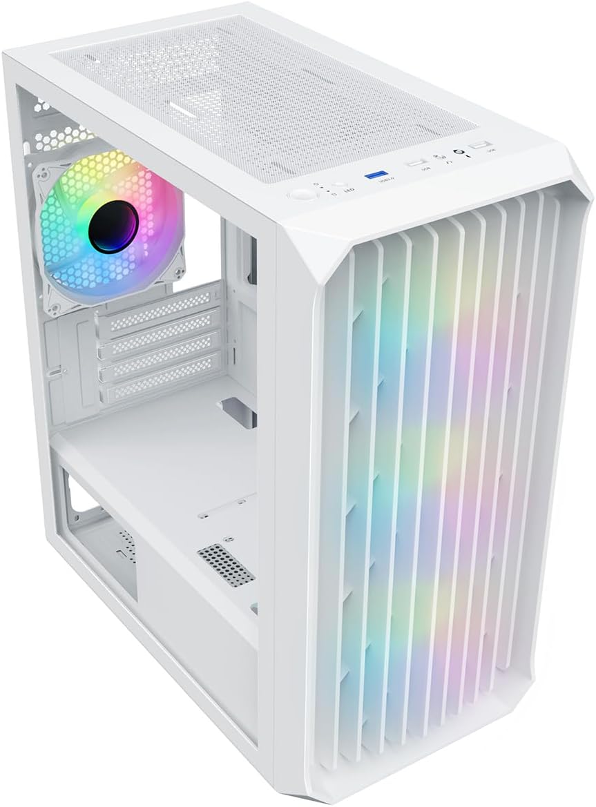Airflow Micro-ATX PC Gaming Case with Mesh Front Panel and Tempered Glass Side Panel, White S493